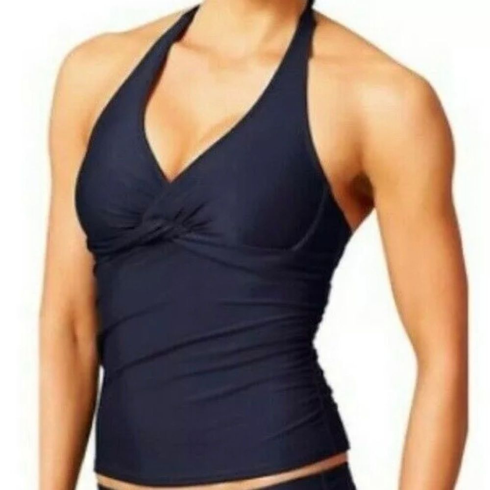 Athleta Tara Halter Tankini Top 34B/C Navy Blue Style‎ 964871